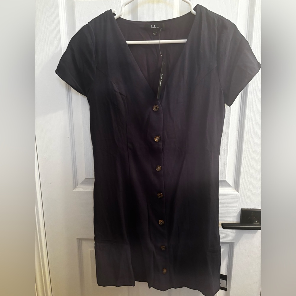 NWT Lulus Everyday Sweetness Navy Button-Up Mini Dress With Pockets - Picture 6 of 8